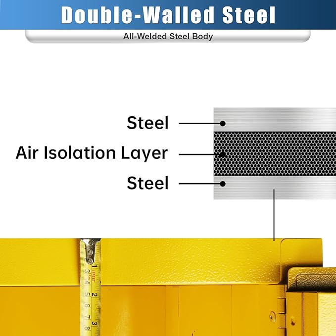 25 Gallon Flammable Storage Cabinet, 35.5×18×18in Galvanized Steel Safety Storage Cabinet, Adjustable Shelf Fireproof Cabinets, Flammable Liquid Storages Cabinets for Industrial and Home Use, Yellow