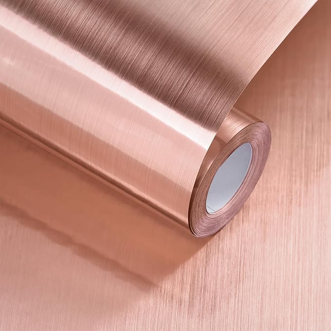Rose Gold Metallic Contact Paper Peel and Stick Countertop Contact Paper Self-Adhesive Waterproof DIY Decor Wallpaper for Kitchen Backsplash Fridge and Cabinets 15.7"x80"