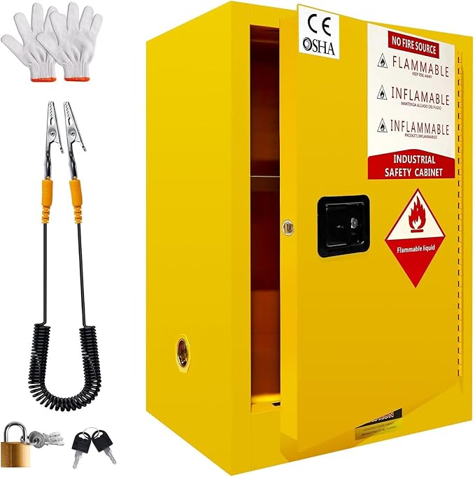 Flammable Safety Cabinet 23" x 18" x 36" Yellow, Cold-Rolled Steel 40 Gallon Explosion Proof Cabinet, Manual Close & Adjustable Shelf for Commercial Facilities, Lab & Industrial Warehouses