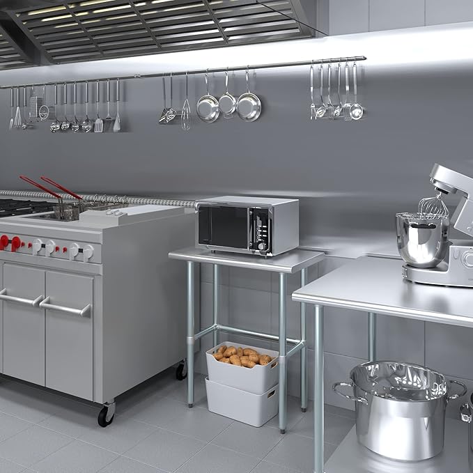 AmGood Stainless Steel Work Table Open Base | NSF Kitchen Island Food Prep | Laundry Garage Utility Bench (30" Long X 18" Deep)