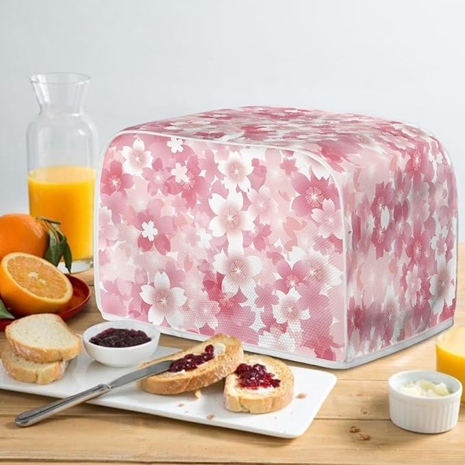 UNICEU Cherry Blossom Print Toaster Dust Cover Protector Compatible with 4 Slice Heat-Resistant Dust Protection Anti-scratch Home Kitchen Decor