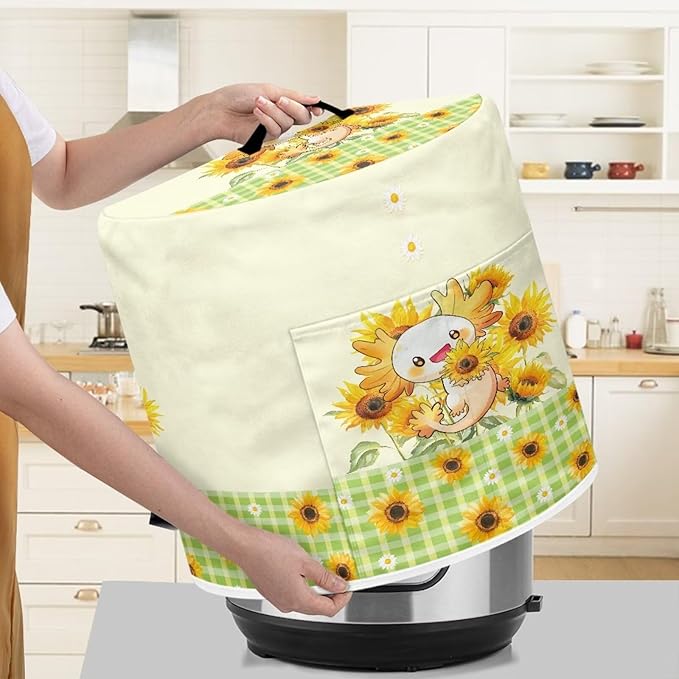 Xoenoiee Axolotl Daisy Sunflower Pattern Kitchen Appliance Dust Covers with Pockets, Electric Pressure Cooker Cover for 3qt Compatible with Crock Pot, Rice Cooker Cover, Small