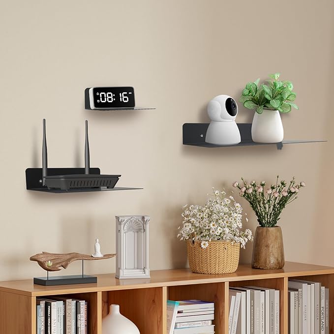 Steel Floating Shelves for Wall,Small Wall Shelf,Suitable for Bedroom, Living Room, Bathroom, Kitchen, Office (Black, 4.72x6.1 in)
