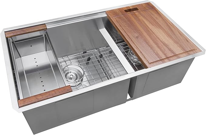Ruvati 33-inch Workstation 60/40 Double Bowl Undermount 16 Gauge Stainless Steel Ledge Kitchen Sink - RVH8356