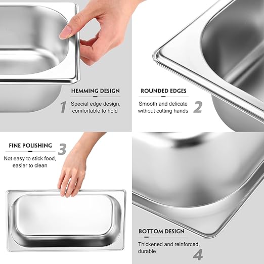 10 Pack Hotel Pans Stainless Steel Steam Table Pan 1/3 Size, 0.8 mm Thick Anti Jam Warming Pans for Food Warmer Restaurant Catering Supplies, 12.8 x 6.9 Inch(2-1/2 Inch Deep,Standard)