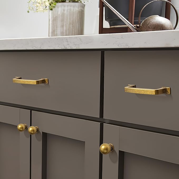 khtumeware 6 Pack 5 Inch Antique Brass Cabinet Pulls Vintage Drawer Pulls Kitchen Cabinet Hardware Kitchen Handles for Cabinets Cupboard Handles Drawer Handles