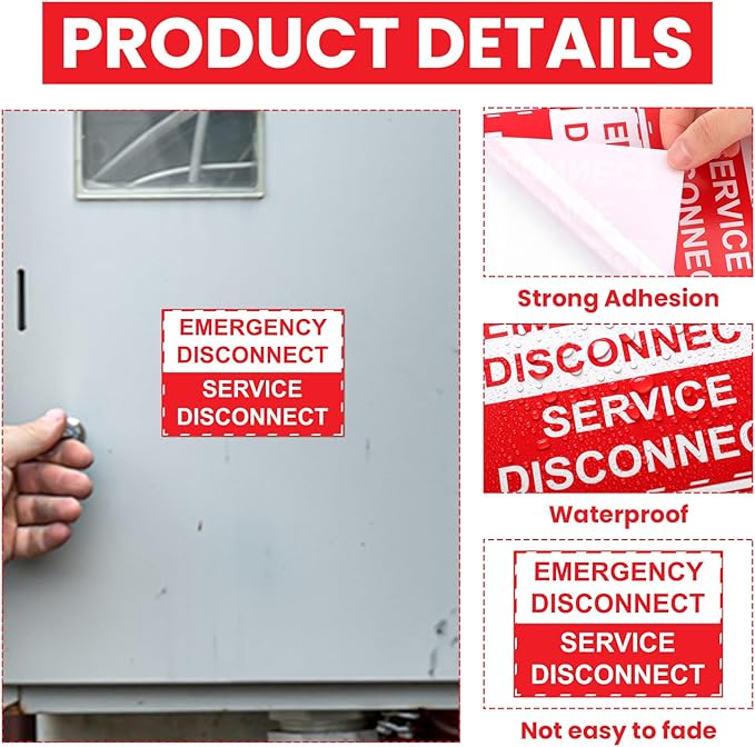LEIFIDE 36 Pack NEC Compliant Emergency Disconnect Sticker 5"x 3.5" Emergency Disconnect Service Warning Sticker Shut Off Sign Uv-Resistant Electric Panel Labels Vinyl Waterproof for Indoor Outdoor