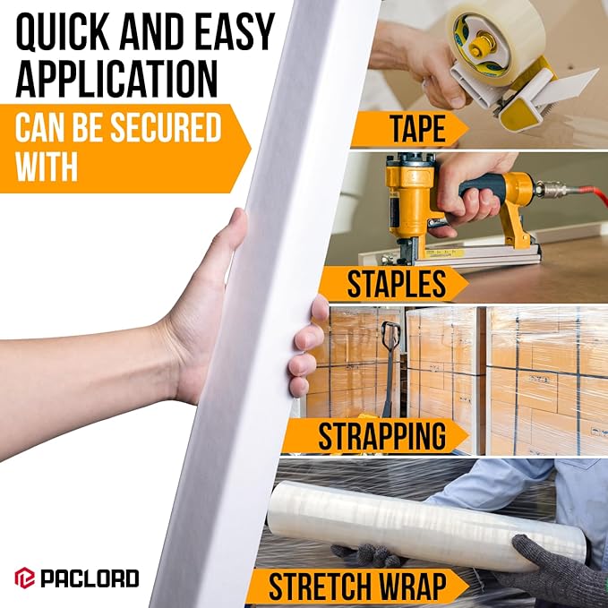 48" x 2" x 2" Reinforced Cardboard Edge Protectors, White (Pack of 100) – 0.16" Thick Heavy-Duty Cardboard Corner Protectors for Shipping – American Quality V-Board Pallet Edge Guard
