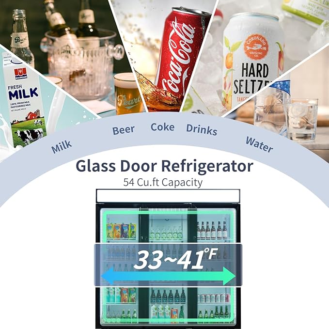 ICECASA 72" W Merchandiser Commercial Display Refrigerator Three Glass Door Reach-in 54 Cu.ft Display Refrigerator Fan Cooling for Restuarant, Bar, Shop, etc