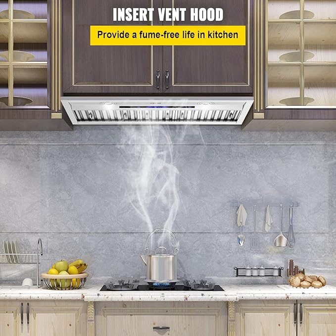 VEVOR Insert Range Hood, 900CFM 4-Speed, 30 Inch Stainless Steel Built-in Kitchen Vent with Touch & Remote Control LED Lights Baffle Filters, Ducted/Ductless Convertible, ETL Listed…