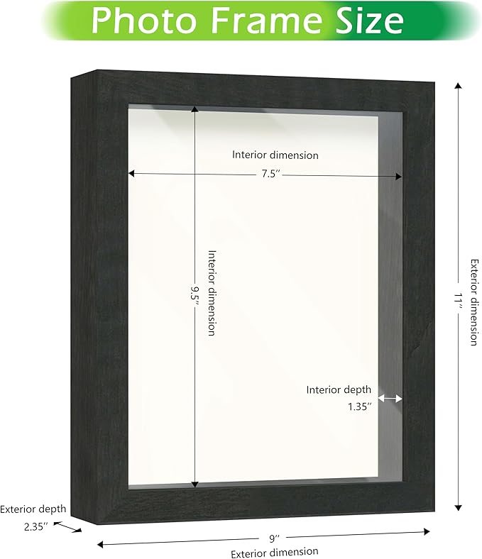 FrameWorks 8x10 Driftwood Wooden Shadow Box Frame – Soft Felt Back, Tempered Glass, and Included Elegant White Ball Push Pins