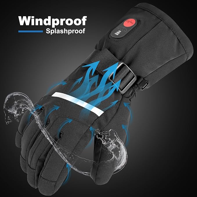 Heated Ski Gloves, Unisex Winter Skiing Gloves, 7.4V Battery Power Rechargeable Heating Glove for Women & Men Skiing, Snowboarding, Snowmobile, Outdoor Sports