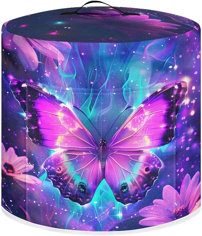 Dust-proof Kitchen Appliance Protector Cover 3 Quart Pressure Cooker/Air Fryer/Rice Cooker Cover with Top Handle and Storage Pocket Purple Flowers Print Home Kitchen Decorations