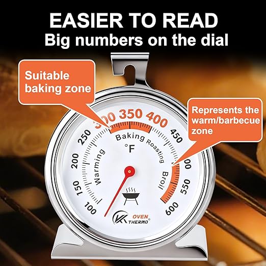 2.64" Oven Thermometer 100-600°F Kitchen Cooking Thermometer Instant Read Stainless Steel Oven Temperature Gauge with Hanger & Base 2Pcs