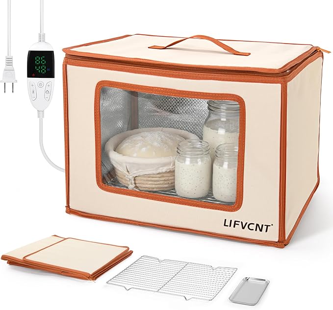 Folding Proofing Box with Metal Rack & Water Tray, Bread Proofer with 68–132°F Temp Control & 99H Timer | Dough Proofing Box for Sourdough, Pizza, Kombucha,Yogurt, Bread Baking