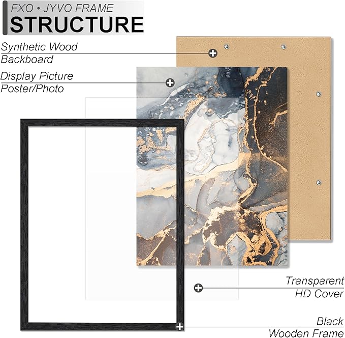 Engineered Wood 24 x 32 Frame Set of 2, Black Picture Frame for 24x32 Inch Poster Puzzle Photo, Light Weight 24by32 Poster Frame with Wood-grain for Wall - 2 Pack/Black/24 x32
