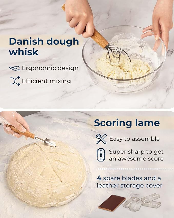Silicone Proofing Baskets with Sourdough Starter Jar Kit, 9" Round & 10" Oval Foldable Banneton Baskets, Sourdough Bread Baking Supplies