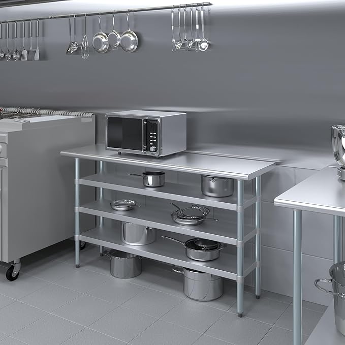18 in. x 60 in. Stainless Steel Work Table with Three Bottom Shelves | NSF Kitchen Prep Table | Utitly Metal Table