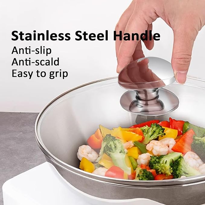 14 inch Glass Lid For Pots, Pans and Skillets, Clear tempered Glass Lid Replacement with Vent For Frying Pan, Stock Pot, Cast iron skillet, 8, 9.5, 10.25, 11, 12, 12.5, 13.5 and 14 Inch Glass Covers