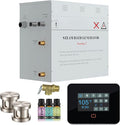 Builders Series 12kW Steam Bath Generator with Quickstart Continuous Steam, Black Digital Touch Pad, Built-in Auto-Drain, and Aroma Steamhead in Brushed Nickel
