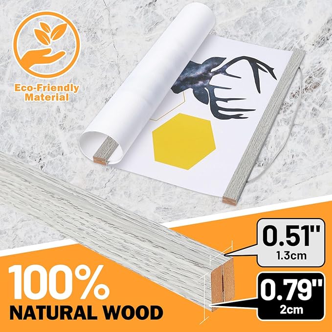 Magnetic Poster Hanger, 11x17 11x14 11x22 Poster Frame Wood Wooden Magnet Print Posters Dowel Scroll Hanger Hangers Hanging Kit for Walls Map Canvas Artwork (Grey, 11")