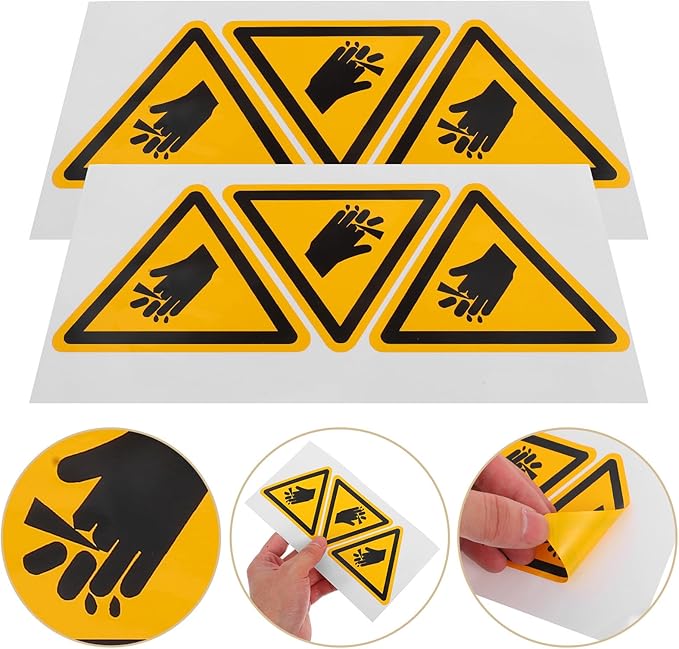 VALICLUD 6pcs Warning Stickers for Machinery High Visibility Hand Injury Caution Labels with Strong Adhesive Safety Markers for Hazardous Risk Prevention in Industrial Settings