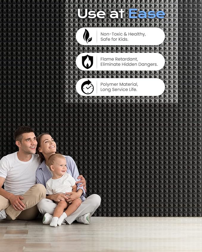 Sonicism Soundproof Wall Panels Self-Adhesive Pyramid 12 Pack,2" X 12" X 12" Acoustic Panels High Density Sound Proof Foam Panels for walls Fast Expand,Sound Absorption & Decoration(Black/Gray)