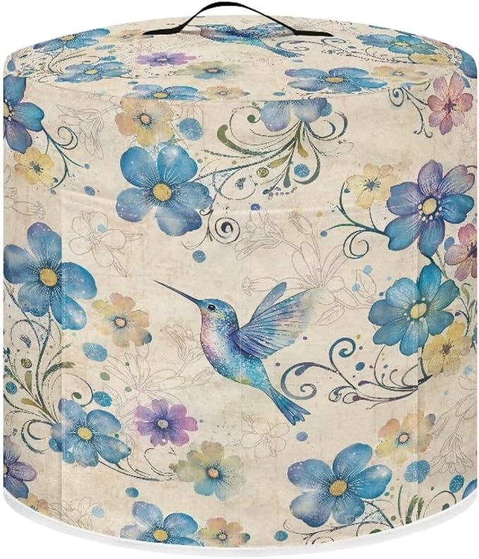Xoenoiee Blue Hummingbird Floral Print Pressure Cooker Cover for Instant Pot, Kitchen Appliance Dust Cover with Pockets for Rice Cooker Air Fryer Slow Cooker, for 3 Qt Pot