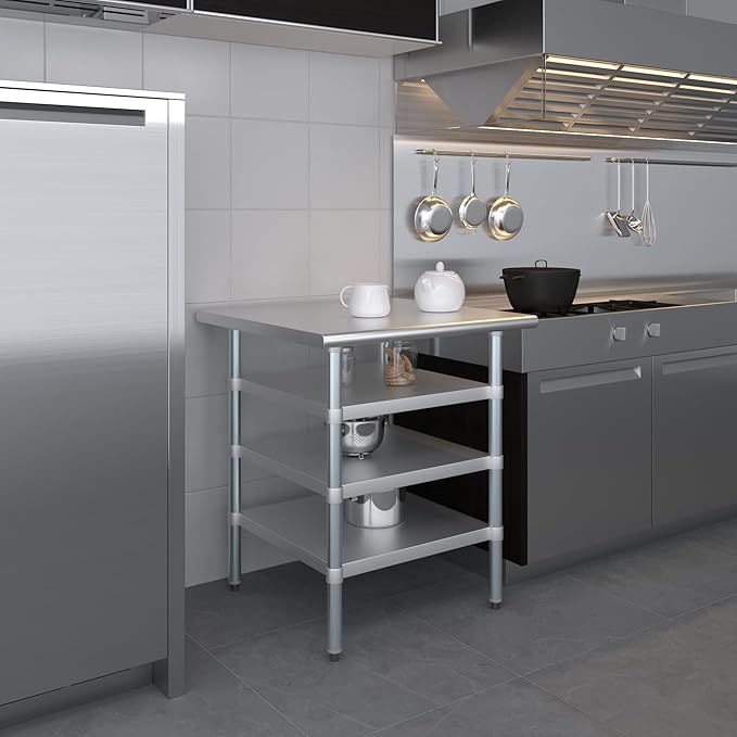30 in. x 30 in. Stainless Steel Work Table with Three Bottom Shelves | NSF Kitchen Prep Table | Utitly Metal Table