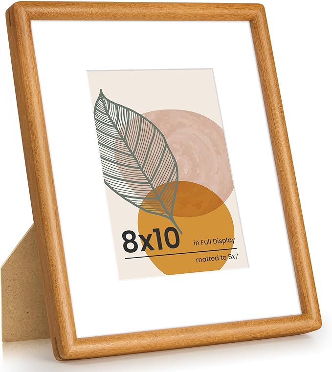 Axeman 8x10 Picture Frame - Solid Teak Wood 8x10 Frame With Mat for 5x7 - Rounded Corner 8 x 10 Photo Frame with Tempered Glass for Tabletop Display