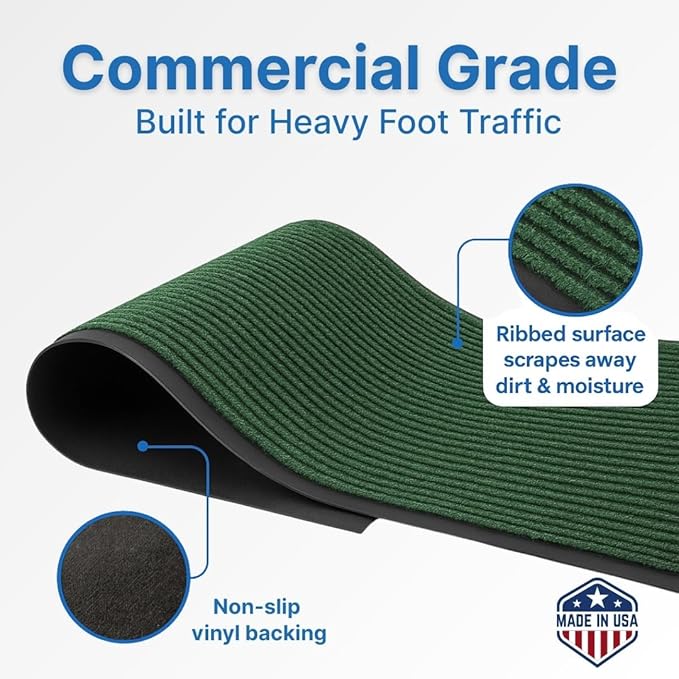 Consolidated Plastics Brush Dry Mat - Made in USA, Heavy-Duty Commercial DoorRug for Indoor/Outdoor Entryways, Non-Slip Backing for High-Traffic Areas (3' W x 6' L, Green)