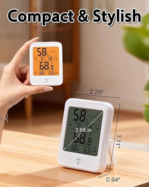 Digital Indoor Hygrometer Thermometer, 2.68-Inch Temperature/Humidity Monitor with Magnetic and Backlit, Indoor Room Thermometer/Humidity Meter for House Home Greenhouse