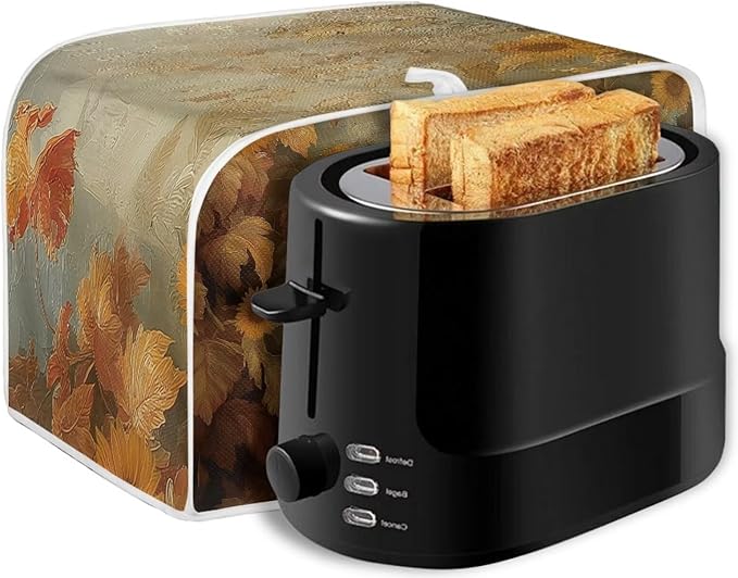 UNICEU Fall Toaster Cover 2 Slice Rooster Pumpkin Sunflower Print Stain Resistant Dust Proof Cover for Bread Maker Washable Kitchen Small Appliance Covers