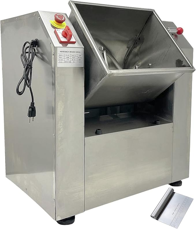 TECHTONGDA Commercial Dough Mixer All Stainless Steel Pizza Dough Mixer 110V Dough Blender Kneading Machine with 25 KG Kneading Capacity and 90 Degree Tilt for Schools Bakeries Restaurants Pizzerias