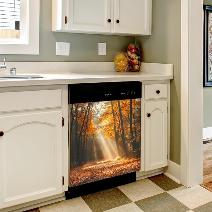 Dishwasher Magnet Cover Front Dishwasher Cover Decoration Reusable Magnetic Door Cover Panel Decal Home Appliances Stickers Kitchen Refrigerator Fridge Autumn Golden Forest 23"x26"