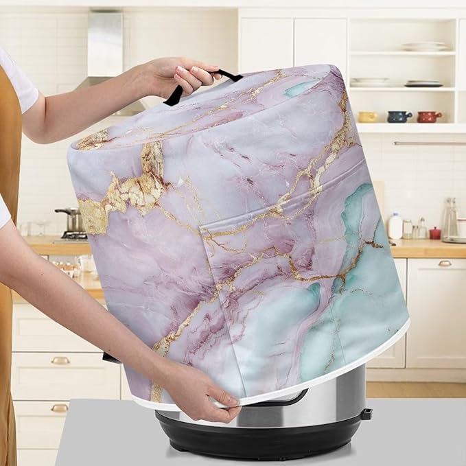 Marble Dust Cover for Kitchen Instant Pot Accessories Appliance Cover Quart Pressure Cooker Air Fryer Rice Cooker Kitchen Appliance Dust Covers with Storage Pockets Size M