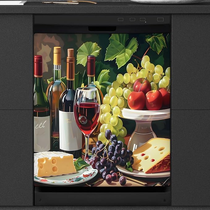 Red Wine Dishwasher Magnet Cover Red Wine Oil Painting Abstract Dishwasher Decorative Cover Front Dishwasher Door Cover Reuseable Dishwasher Cover for Kitchen Refrigerator Home Appliances 23" X 26"