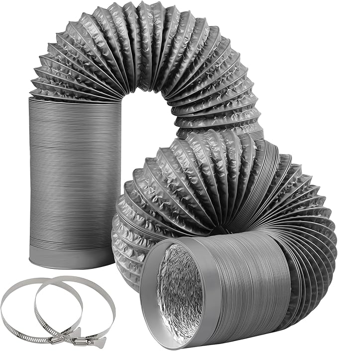 4-Inch Dryer Vent Hose 26FT, Flexible Aluminum Duct with 2 Clamps, Heavy-Duty Four Layer Protection for HVAC Ventilation and Exhaust Gray