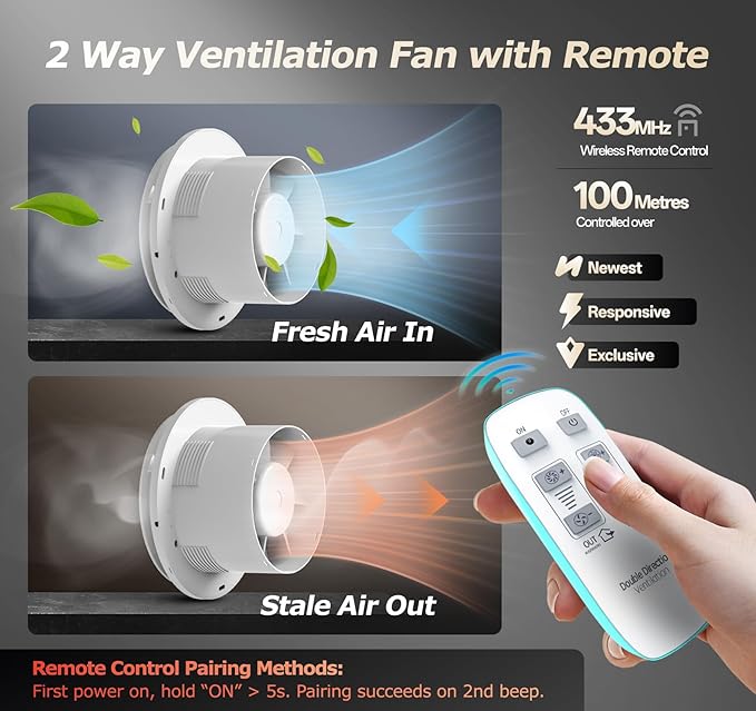 6 inch Bathroom Exhaust Fan with Remote 2 Way 6 Speed Upgraded Powerful Low Noise Vent Fan 3000RPM DC Motor Energy Saving Household Ventilation Fans for Attic Basement Garage Washroom VP206A29