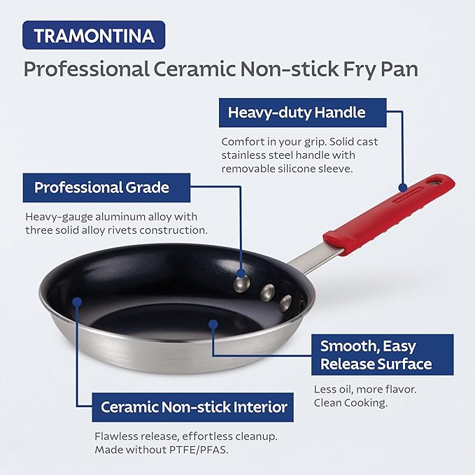 Tramontina Professional 12-Inch Ceramic Non Stick Large Frying Pan, Heavy-Gauge Aluminum Skillet with Ceramic Nonstick Coating, Dishwasher and Oven Safe, Black