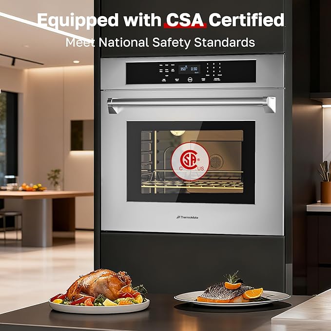 30" Electric Wall Oven with Self-cleaning, CSA Certified, ThermoMate 4.8 Cu.Ft Bilt-in Wall Oven with 8 Functions, 3800W Convection Wall Ovens, Touch Control, Safety Lock, Stainless Steel