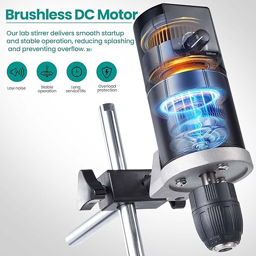 Lab Overhead Stirrer - 40L Capacity Digital Mixer, 100-2000 RPM Variable Speed, High Viscosity 10000mPa·s, Brushless Motor with Support Stand & Dual Stirring Rods