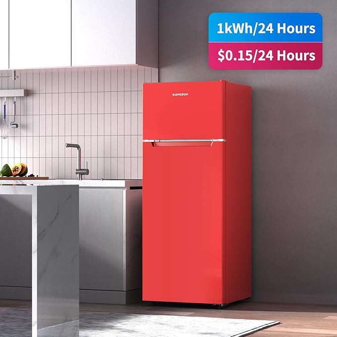 BANGSON 7.7 Cu.Ft Refrigerator with Freezer, Apartment Size Fridge with Top Freezer, Large Capacity, Energy Saving, Adjustable Thermostat, Low Noise, Red