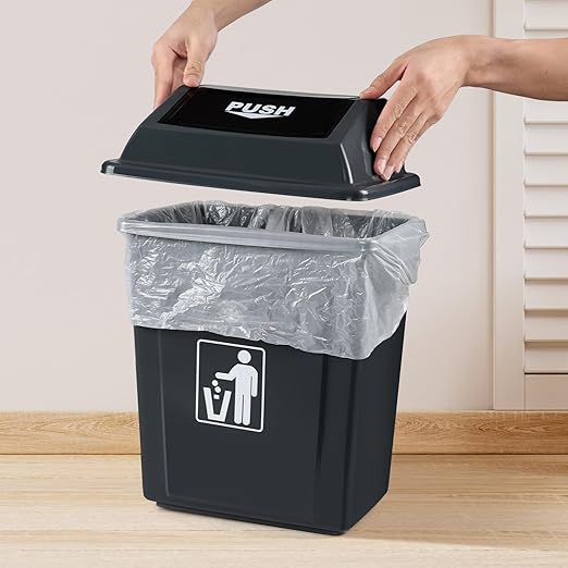 8 Gallon Plastic Small Trash Can with Swing Lid, Office Garbage Can Wastebasket Bin for Recycling, Gray (Pack of 4)