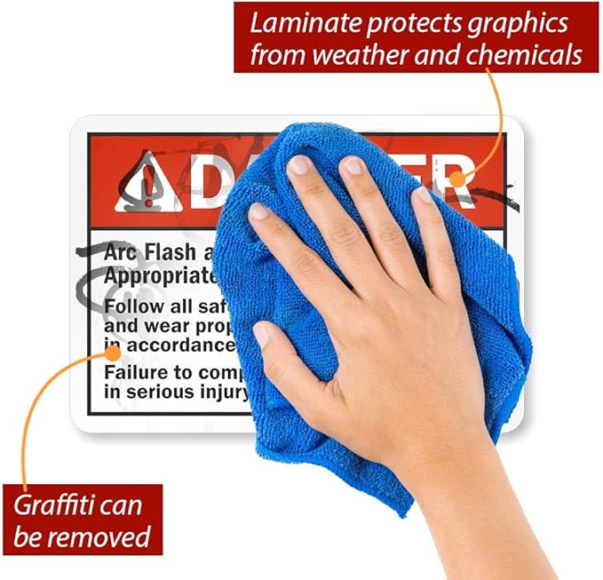 SmartSign 3M Engineer Grade Reflective Label, Legend "Danger: Arc Flash and Shock Hazard PPE Required" with Graphic, 7" high x 10" wide, Black/Red on White