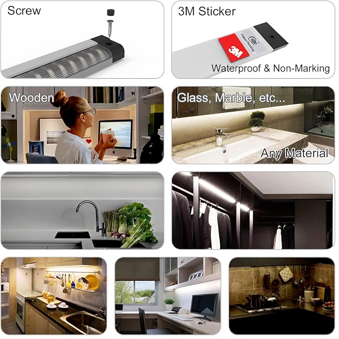 EBD Under Counter Lights Touch LED Under Cabinet Lighting Built-in 18” Adjustable Cable, Splitter & 3 External Cable, 9 Pcs 3000K Warm White 3150Lm Kitchen Under Cabinet Lights