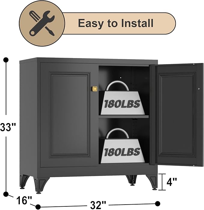 Metal Coffee Bar Cabinet,Kitchen Storage Cabinet,Black Buffet Cabinet with Storage and Adjustable Shelf,Sideboard Buffet Cabinets for Dining Room