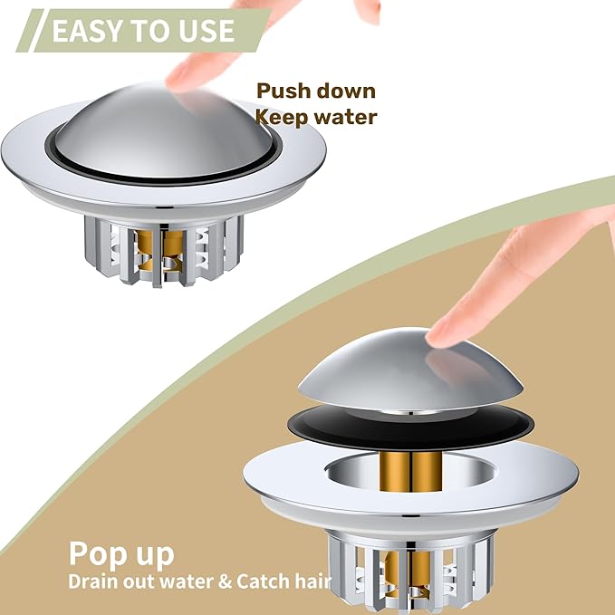 Tub Stopper, Bathtub Drain Stopper, Bathroom Sink Stopper, Pop-up Drain Stopper, Bathroom Drain Plug, Bathtub Drain Stopper, Bathtub Plug for 1-1/2 to 1-3/4" Bath Drain Hole, Easy to Install & Clean