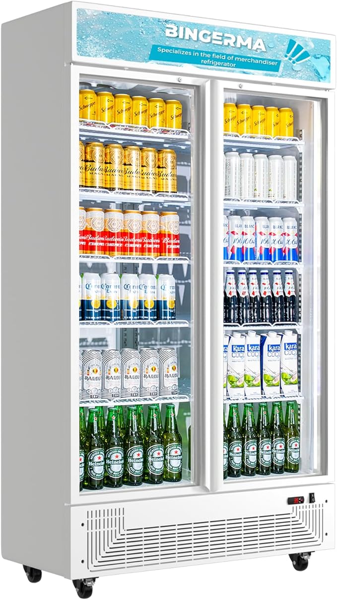 Commercial Merchandiser Display Refrigerator with 2 Glass Doors 30 Cu.ft Beverage Back Bar Cooler Black Drink Fridge for Convenience Stores, Supermarkets,Bars,Offices White