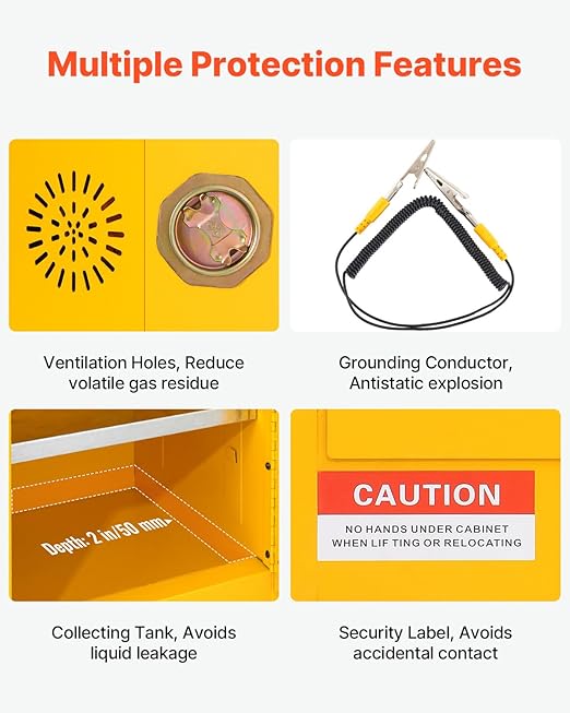 VEVOR Flammable Cabinet 18" x 18" x 35", Galvanized Steel Safety Cabinet, Adjustable Shelf Flammable Storage Cabinet, for Commercial Industrial and Home Use, Yellow: Industrial & Scientific